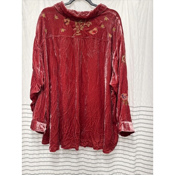 Johnny Was Tunic Shirt Button Up 3XL‎ Red Velvet Oversized Floral Embroidered - Picture 2 of 15